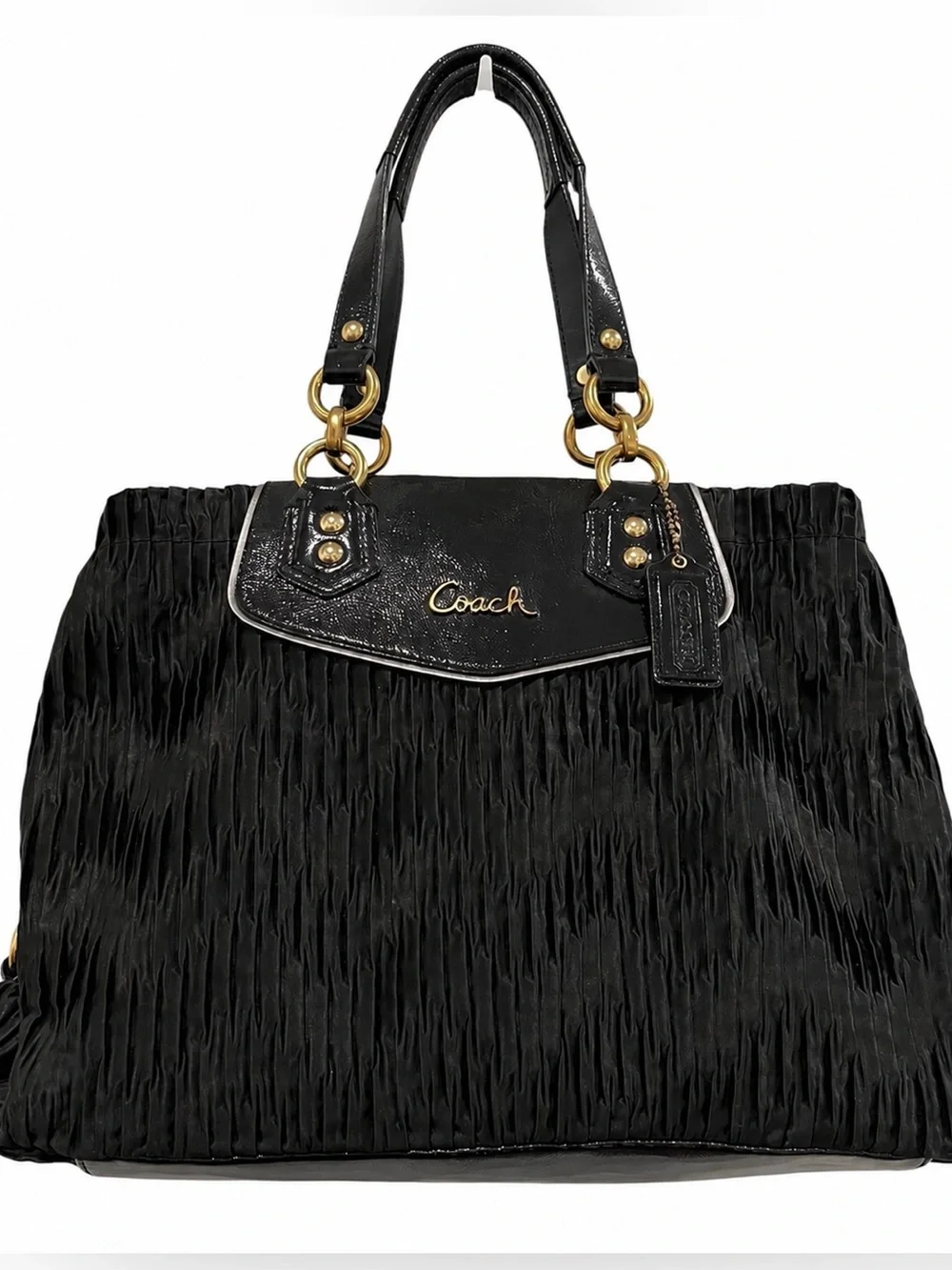 Coach Ashley Gathered Satin Satchel — Black